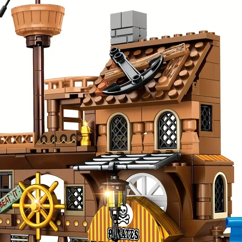 Creative Medieval Pirate Island Fortress Castle Building Blocks Adventure Ship Log Cabin Model Boat Assemble Bricks Toy Kid Gift