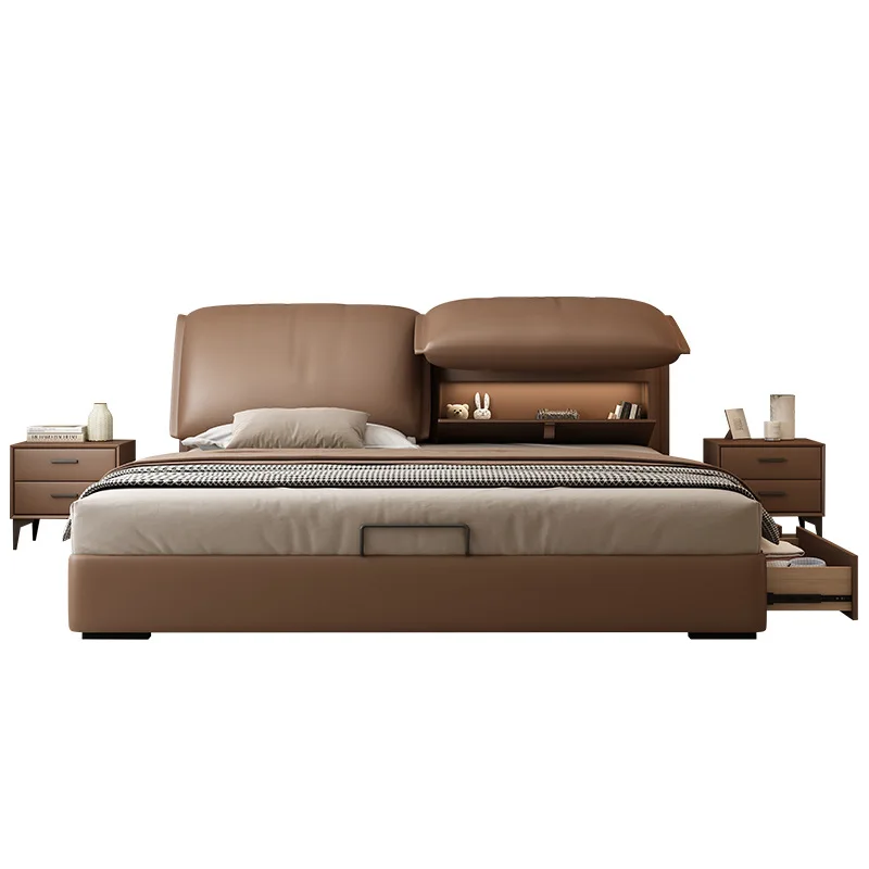 

Elephant Ears Multifunctional Leather Bed Modern Simple High Box Storage Double Bed Master Bedroom Italian Minimalist Bread Bed