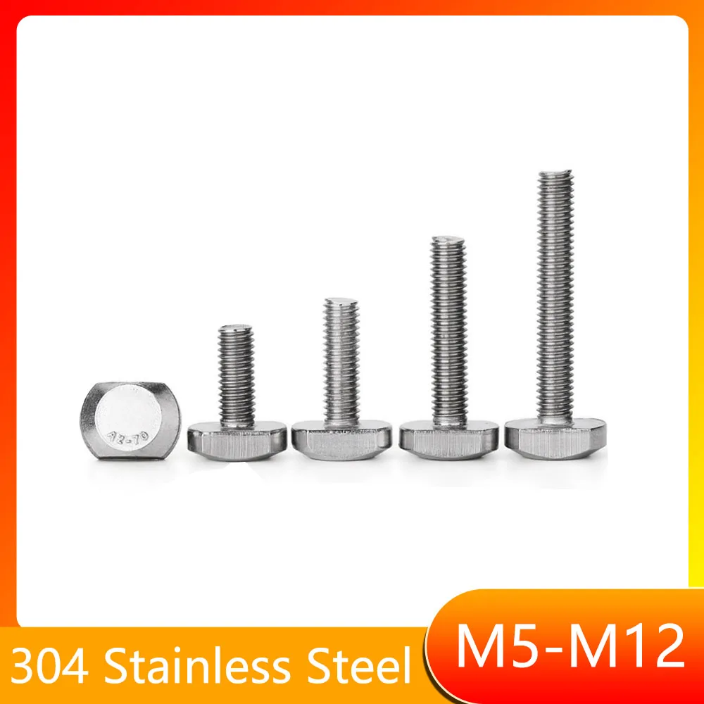 304 Stainless Steel T Shape T Hammer Head Bolt Rectangle Machine Screws Chute T-bolt M5 M6 M8 M10 M12 Length:12-70mm