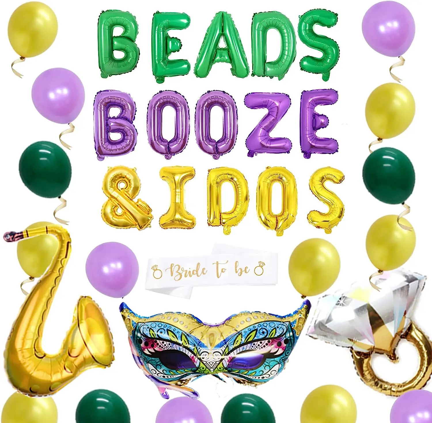 

Sursurprise Beads Booze & I Dos Mardi Gras Bachelorette Party Decorations, Ring Mask, Foil Balloon, New York, Bridal Shower