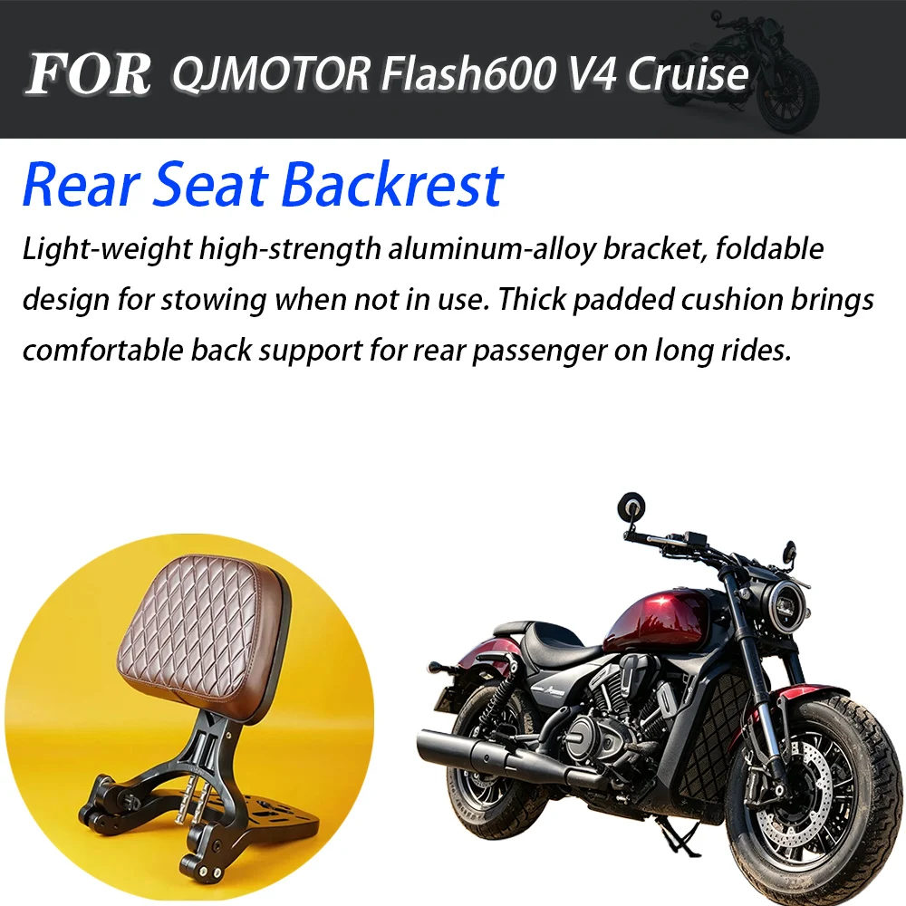 For QJMOTOR Flash600 V4 Cruise Motorcycle Heavy‑Duty Foldable Rear Passenger Backrest Sissy Bar Aftermarket Mod Upgrade Replacem