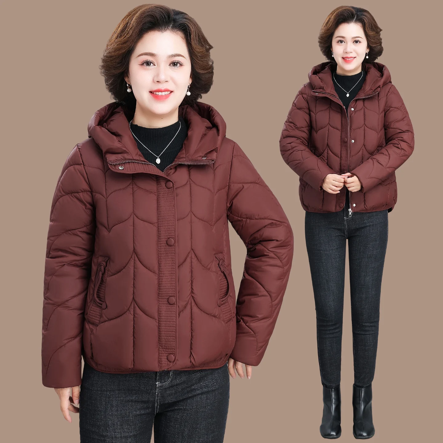 

Хлопковая женская зимняя куртка: теплая, ветрозащитная, повседневная, для женщин среднего и старшего возраста, из полиэфирного волокна