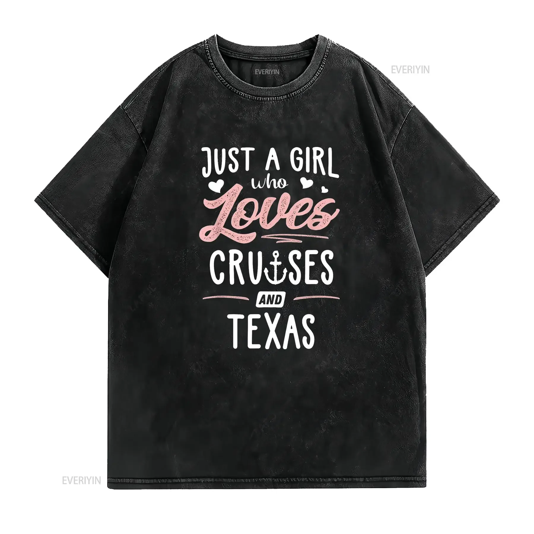 Just A Girl Who Loves Cruises And Texas Women T Shirt Black 2X Large vintage Washed Versatile Slightly designer clothes