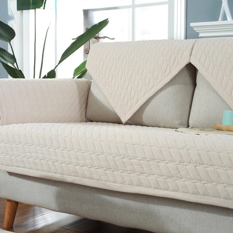Sofa-Matte aus Baumwolle im nordischen Stil, vier saisonale, universelle Anti-Rutsch-Couchkissen, minimalistische karierte Möbel, staubdichter Bezug