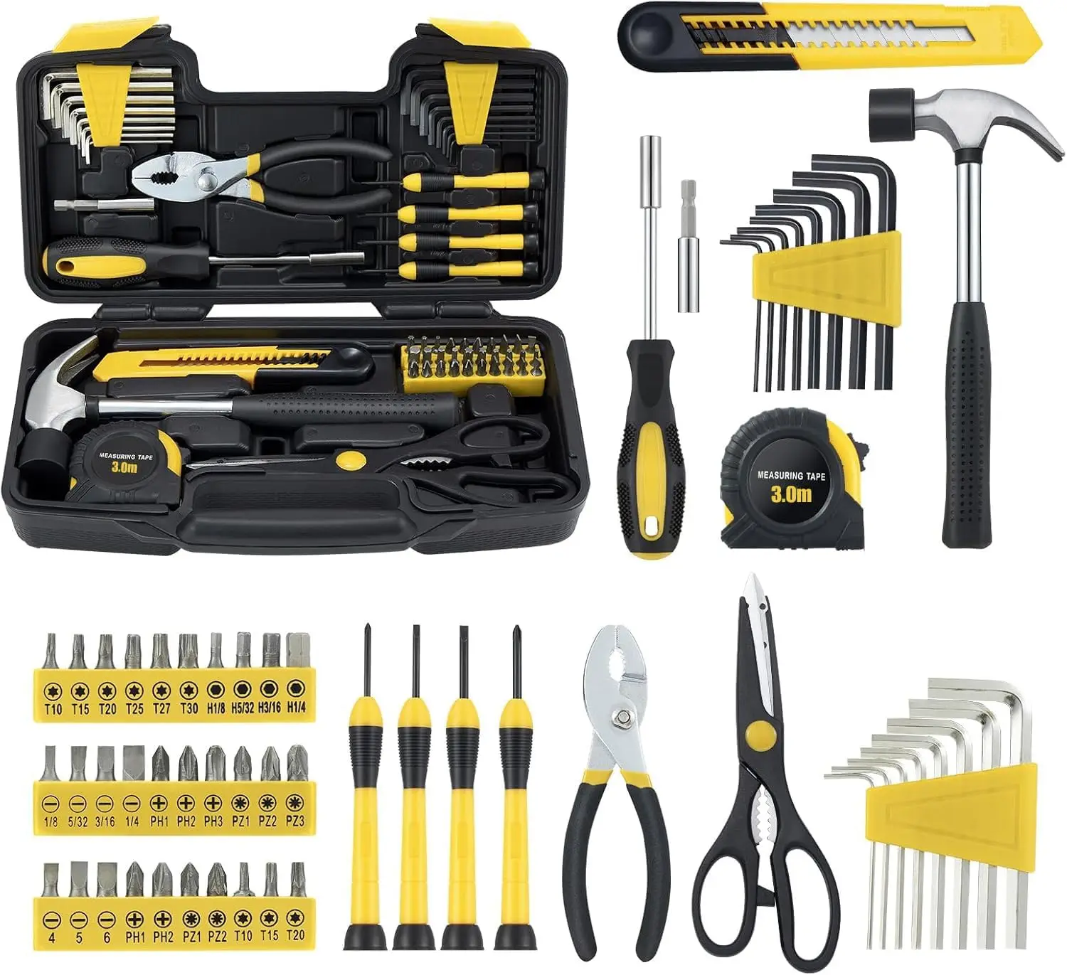 

58-Piece Household Tool Kit with Plastic Storage Case for Home, Garage, Office and Dormitory Use
