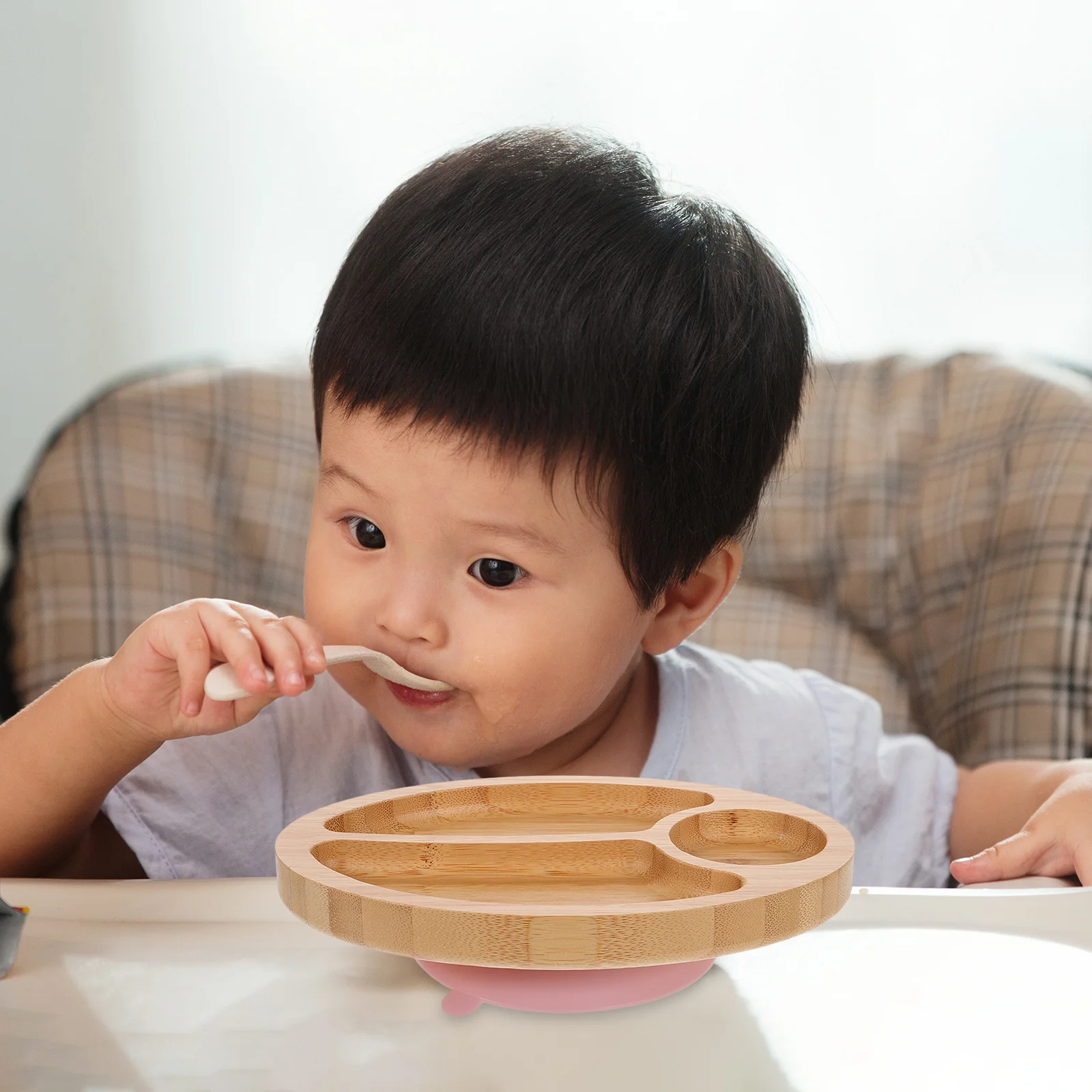 

Bamboo Suction Plate Divided Feeding Dish Reusable Infant Toddler Suction Food Plate Baby Feeding Bowl Spill Proof Eco Friendly
