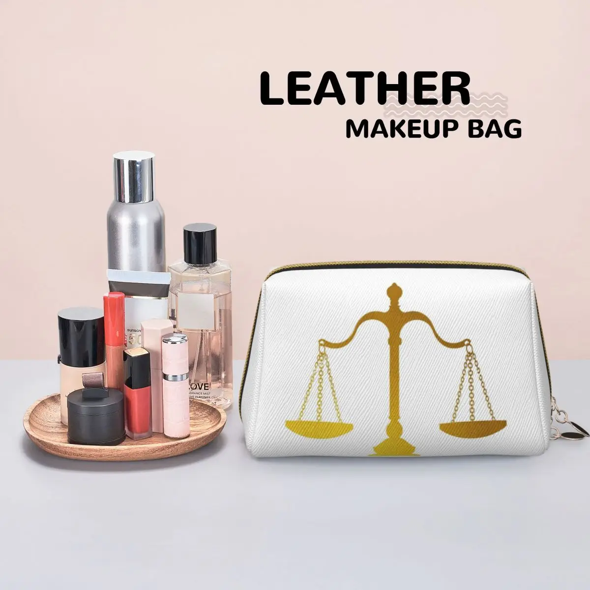 Gold Scales Of Justice Law Logo Lawyer Legal Party Women Cosmetic Bag Travel Makeup Organizer Pouch Toiletry Storage Dopp Kit