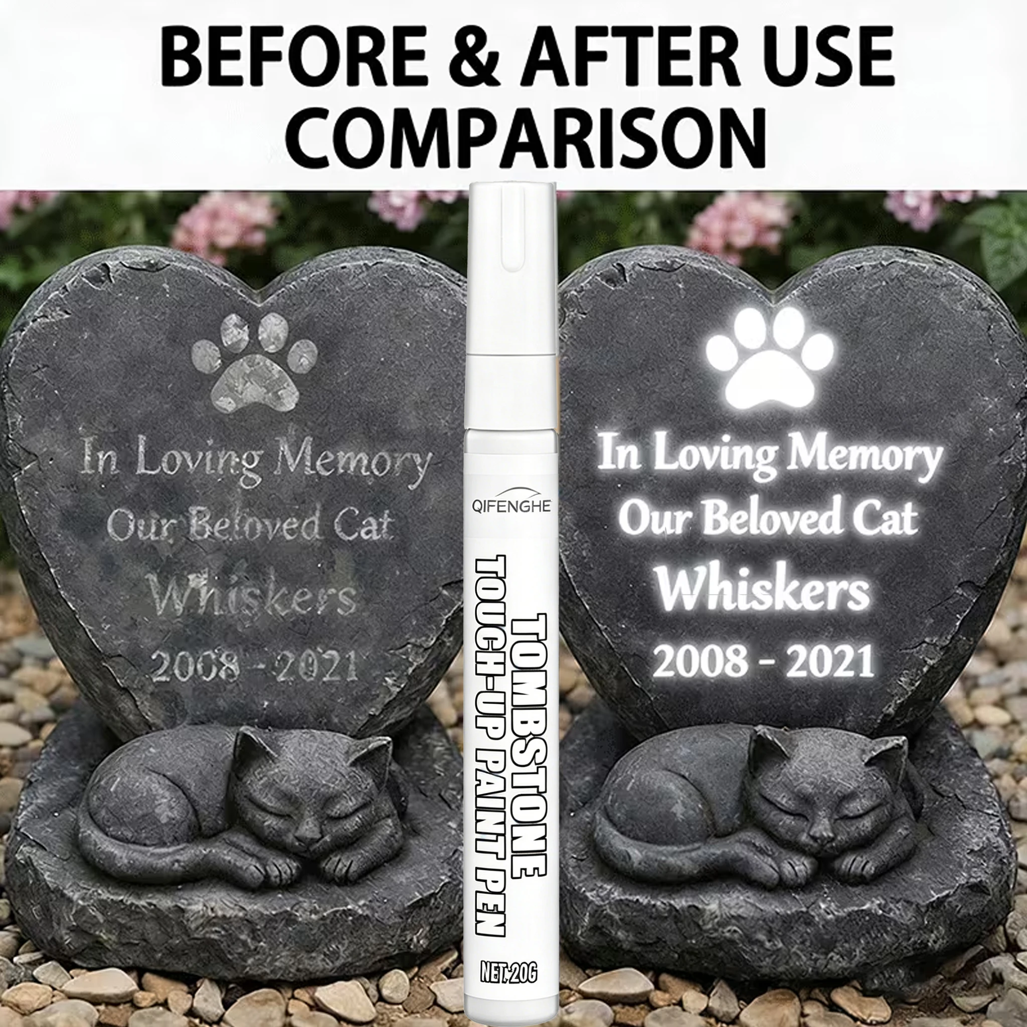 Fade-Resistant Tombstone Marker Pen, Permanent Paint Pen for Restoring Faded Letters on Tombstone, Monument & Granite Surfaces
