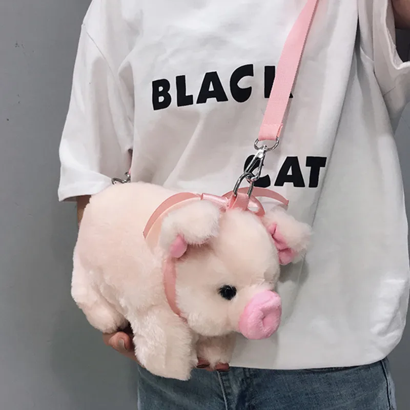 Pink Piglet Plush Bag Korean Version Large Capacity Lady Children Shoulder Bag Cartoon Cute Doll Messenger Bag Handbag Crossbody