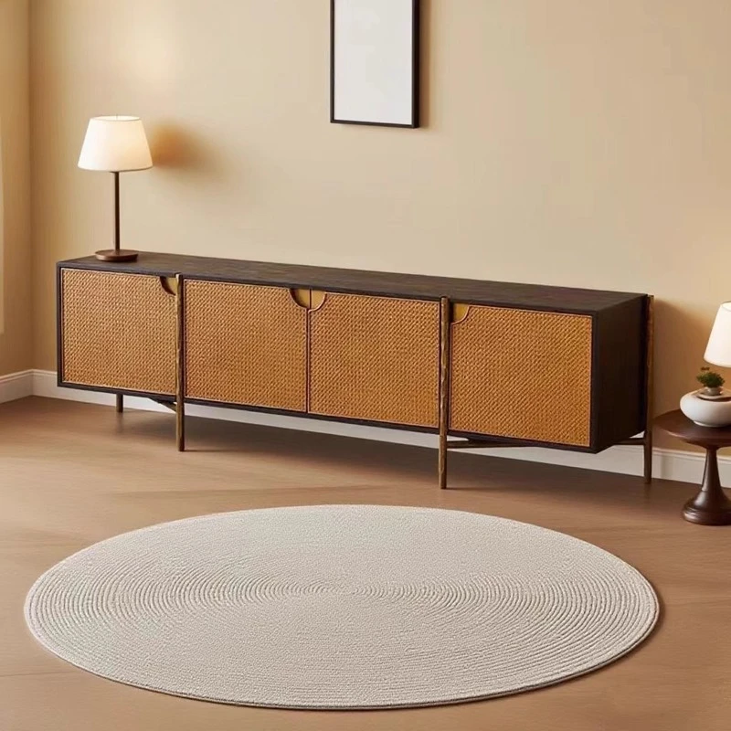 

Wabi-Sabi Style Woven Rattan Solid Wood Vintage Minimalist Forged Iron Floor Cabinet French Retro Distressed TV Cabinet