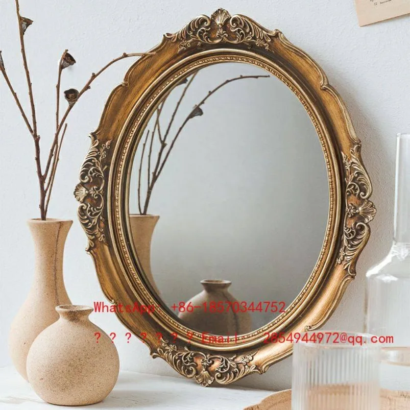 French Retro Classical Light Luxury Resin Engraved Makeup Mirror Oval Wall Hanging