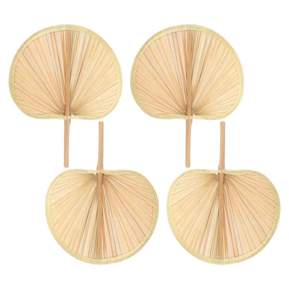 4Pcs Summer Fans Handwoven Palm Leaf Paddle Fan Natural Wood Handmade Cooling Fan Large Size Rustic Wall Decor