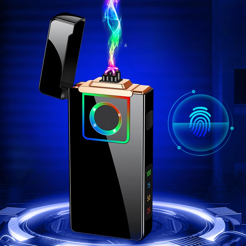 New real fingerprint arc lighter, USB rechargeable dual arc cigarette lighter, gift for business men