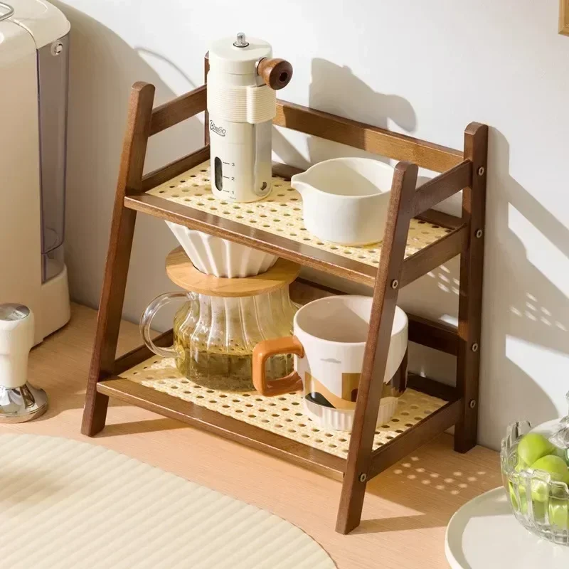 Bamboo Double Layer Rack 2-Tier Desktop Organizer Display Racks Office Stationary Office Storage Makeup Organizion for Vanity