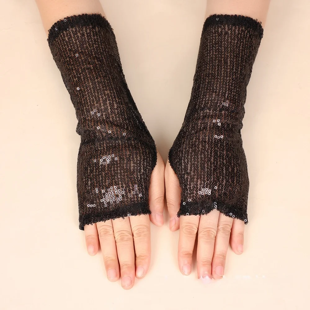 Fingerless Sequin Reflective Gloves for Cosplay Stage Performance Nightclub Party Accessory Women
