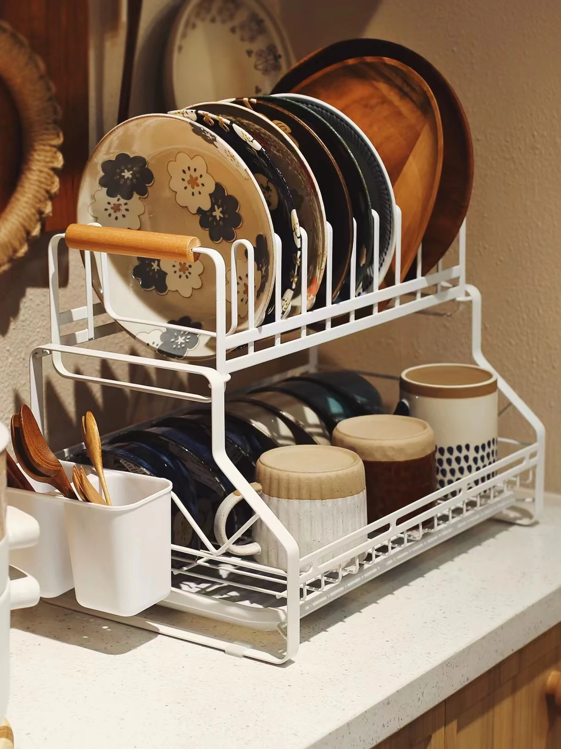 Japanese style wrought iron storage dishes, drain rack, double kitchen dishes, plates, tableware racks