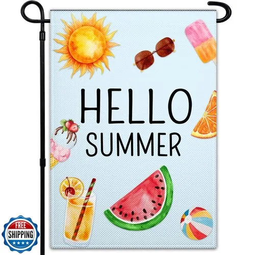 Hello Summer Garden Flags 12x18 Double Sided Ice Cream Fruits Beach Signs Gar HHZ UUV HHM WZZ yyi