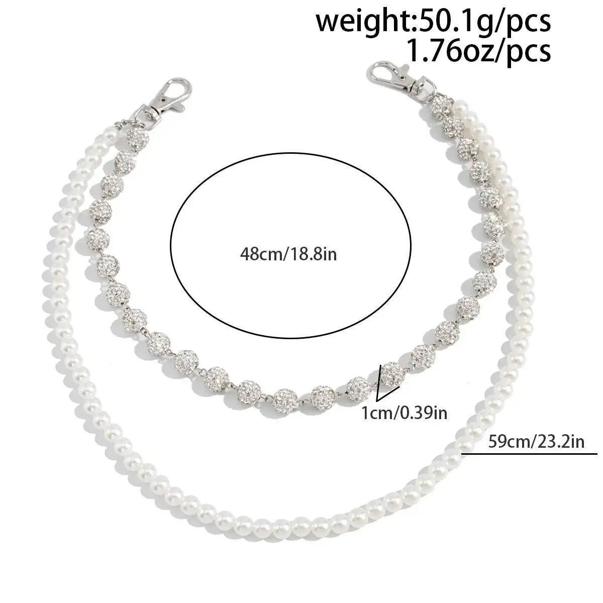 SHIXIN HipHop Imitation Pearl Rhinestone Round Bead Keychain Wallet Belt Chain Men Punk Double Layer Trousers Hipster Pant Chain