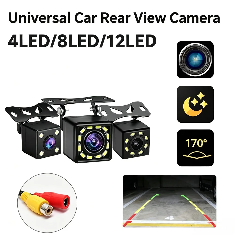 External HD Car Backup Camera, Car Reverse Parking Cam 4/8/12 LED Night Vision,170° Wide Angle IP68 Waterproof