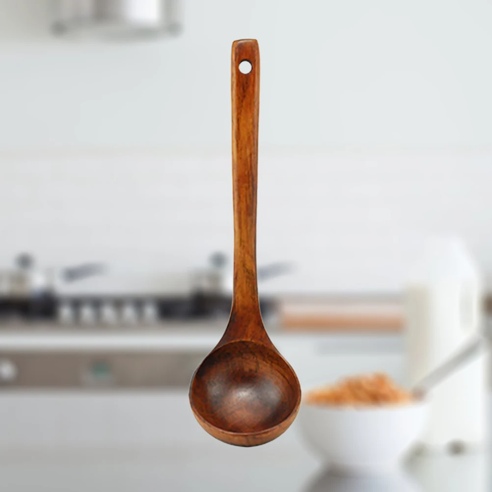 

5 pcs Wooden Long Handle Soup Spoon Natural Round Spoons For Camping Hiking Picnic Kitchen Use Multi Purpose Honey
