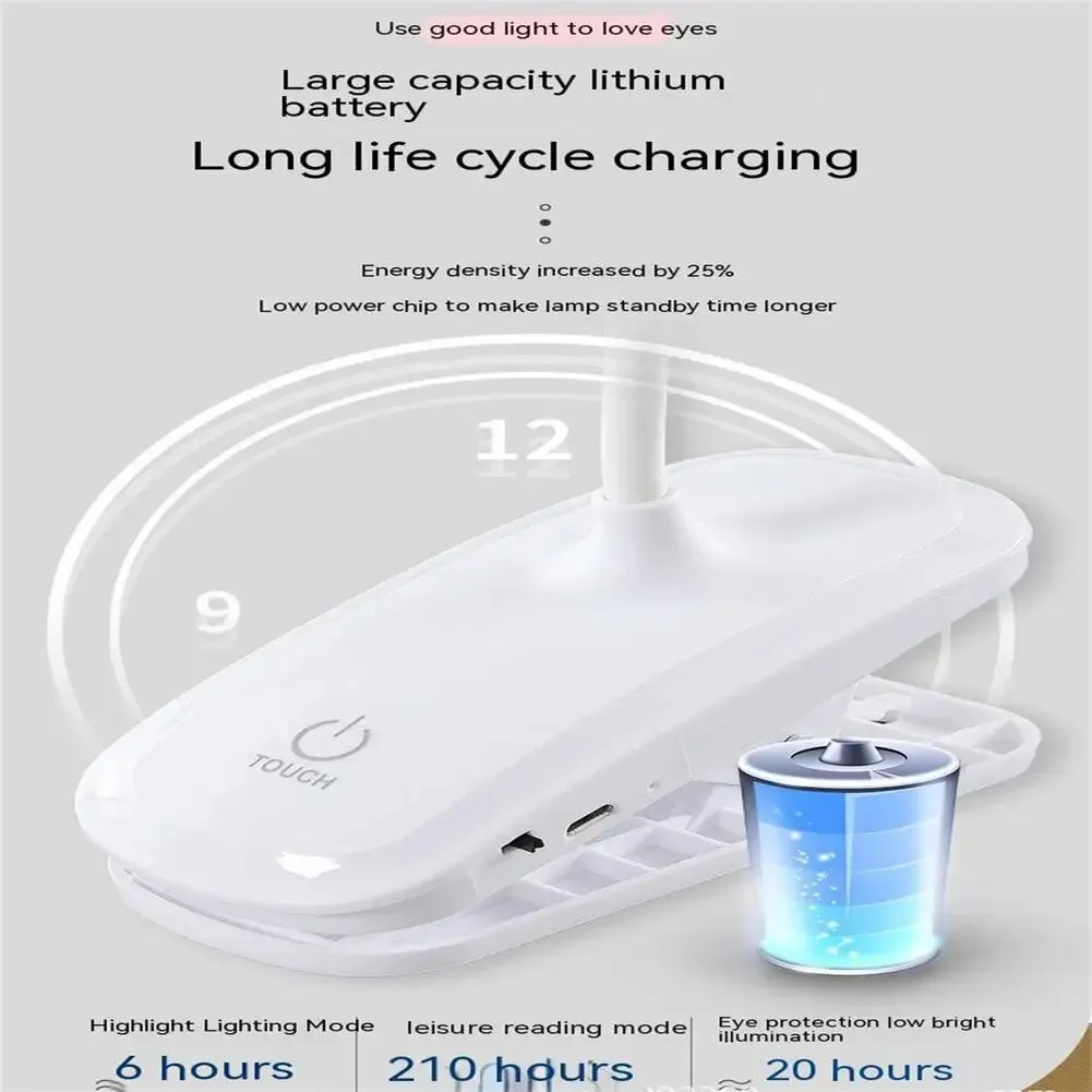 Led Desk Lamps With Clip 3 Modes Dimming Eye Protection Usb Rechargeable Table Lamp Night Lights