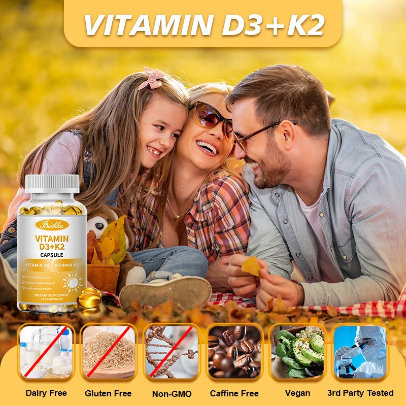 Vitamin D3 K2 Capsule Teeth&Skeletal&Heart Support Complex Calcium Easy Absorb Joint Beauty Health Nutrition Dietary Fitness