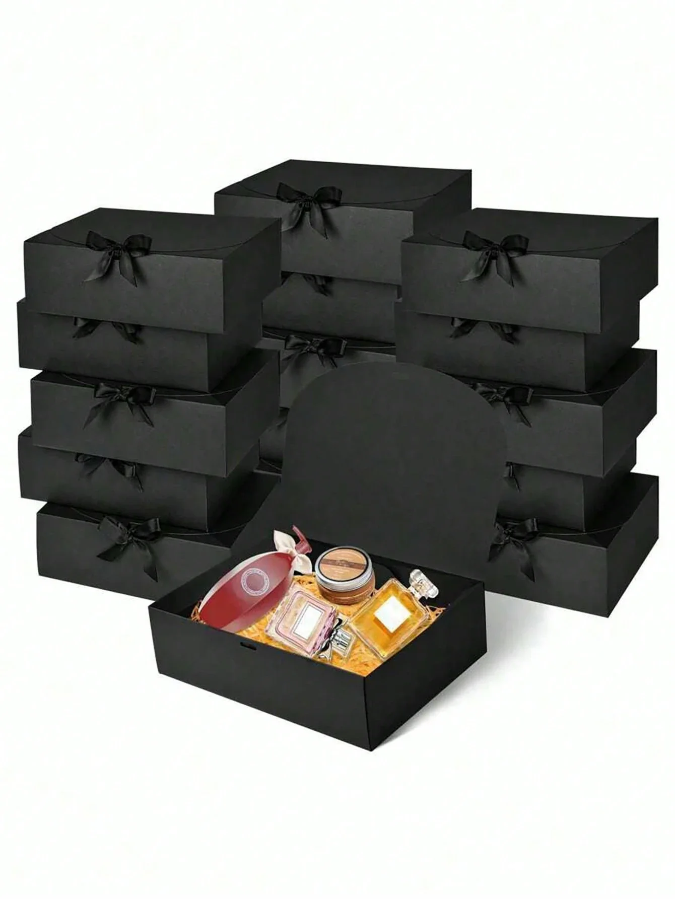 4 Stück schwarze Geschenkboxen mit Schleife, Brautjungfern- und Trauzeugen-Antragsbox, Hochzeitsgeschenk-Verpackungsbox für Hochzeitszeremonien.