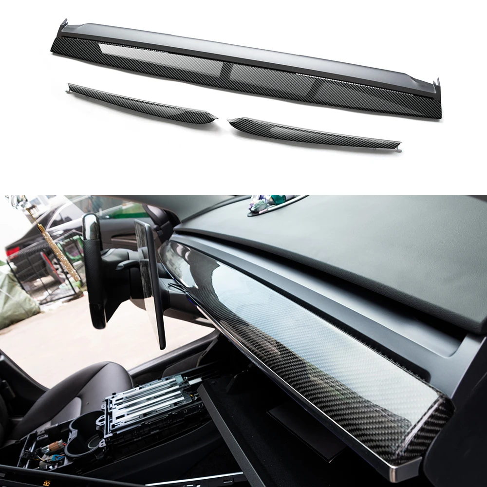 For Tesla Model 3 Model Y 2020 2021 2022 2023 LHD Genuine Carbon Fiber Interior Center Console Dashboard Panel Door Trim Strip