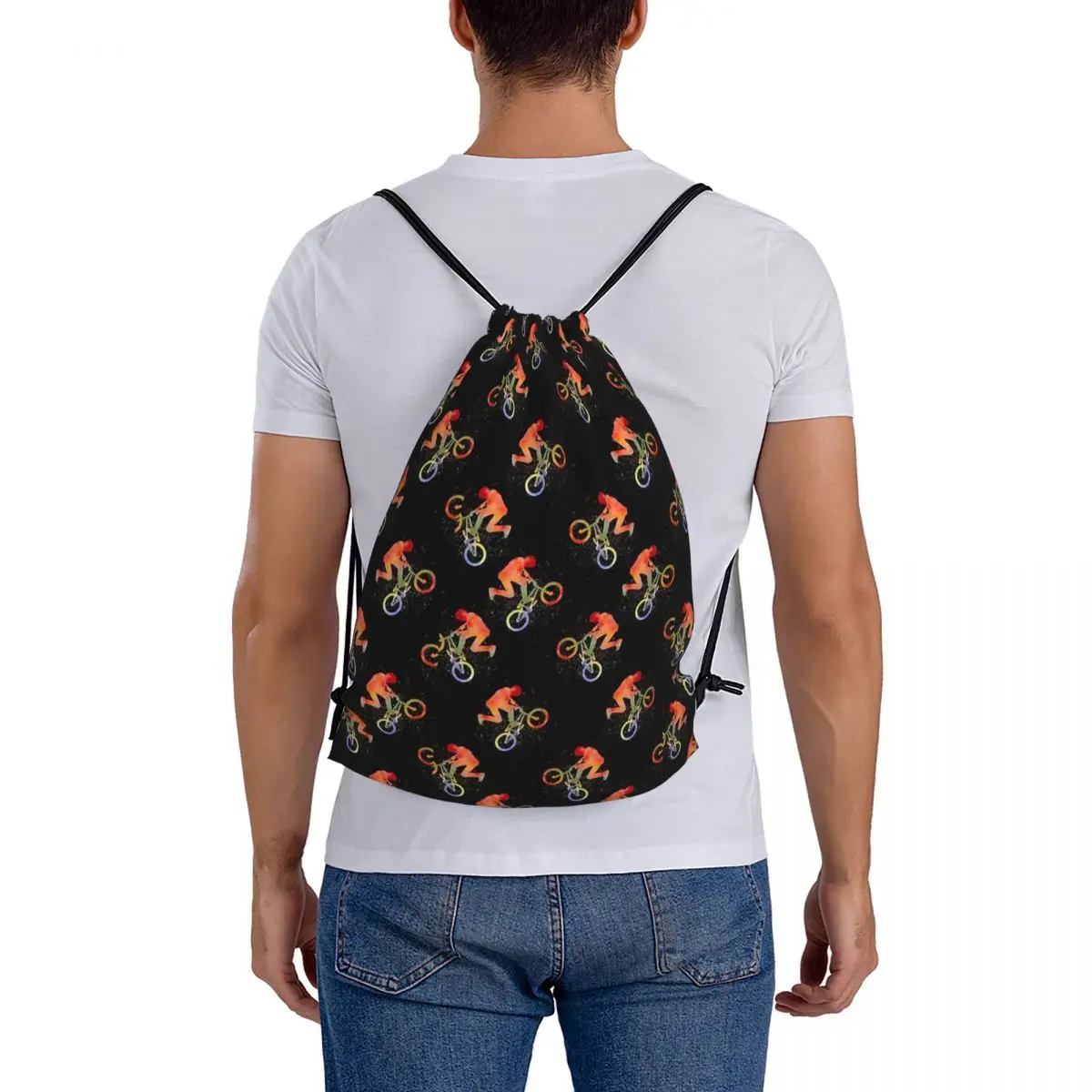 BMX Watercolor On Black Backpacks Fashion Drawstring Bags Drawstring Bundle Pocket Storage Bag Book Bags For Man Woman School