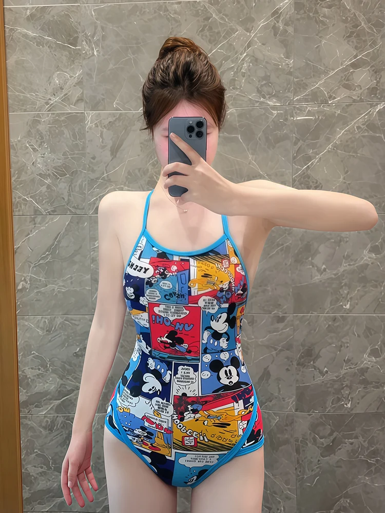 Women's One-Piece Speed Suit Swimsuit Profional Cetitive Triangular Design for Swimming Gym Slimming Bal Cartoon P...