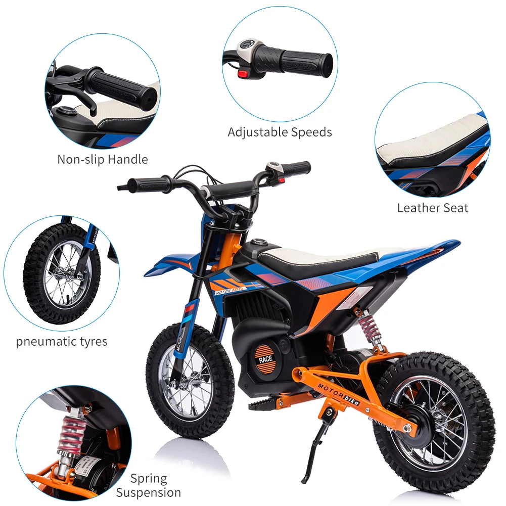 24V 7ah Kids Ride on Motorcycle,13.6MPH Fast Speed Electric Battery-Powered Off-Road Motocross with 250W Strong Motor