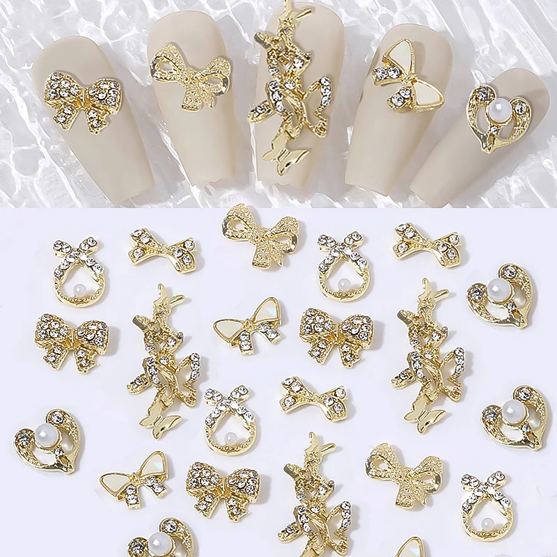 1pc Gold Silver Metal Bowknot Manicure Nail Decoration DIY 3D Charm Nail Rhinestone Accessories Nail Art Star Butterfly Decorate