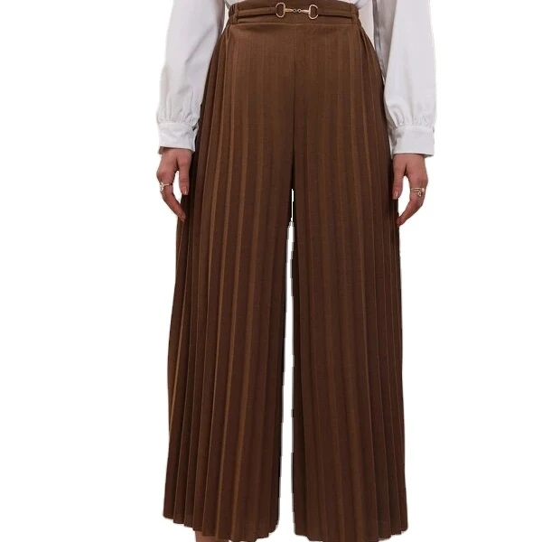 

Loose Brown Casual Flared Cropped High Waist Pleated Wide Legged Pants Women Wide Leg Pants Pleated High Waist Wide Leg Pants