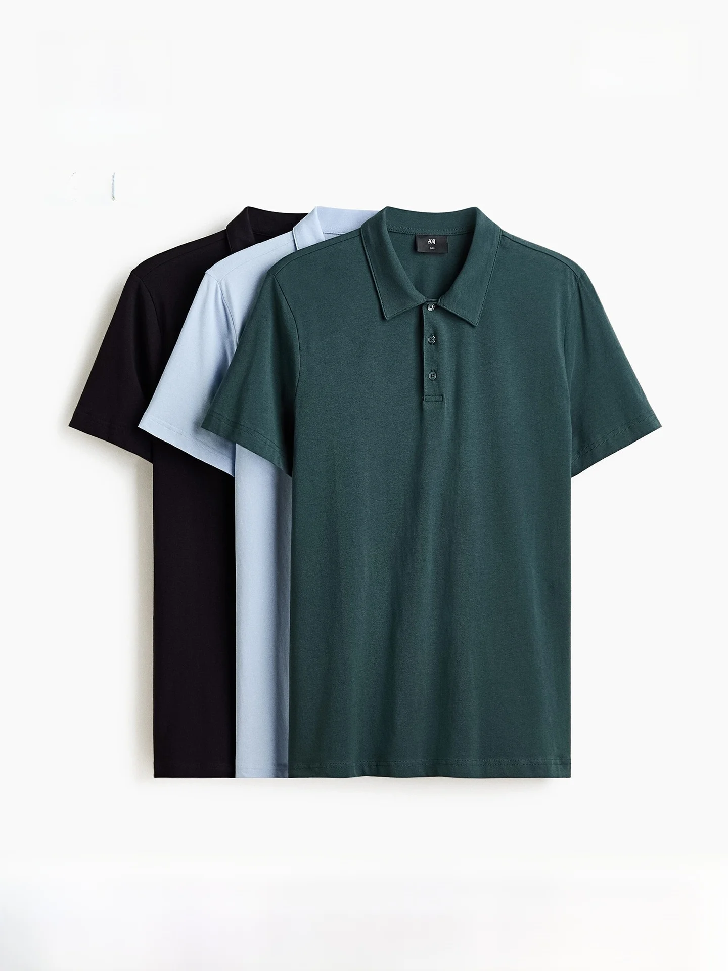 

H&M Men's Slim Fit irt Spring New Sle f Open Collar 3 Pieces Top Cotton Lycra Elastic Fiber ort Sve