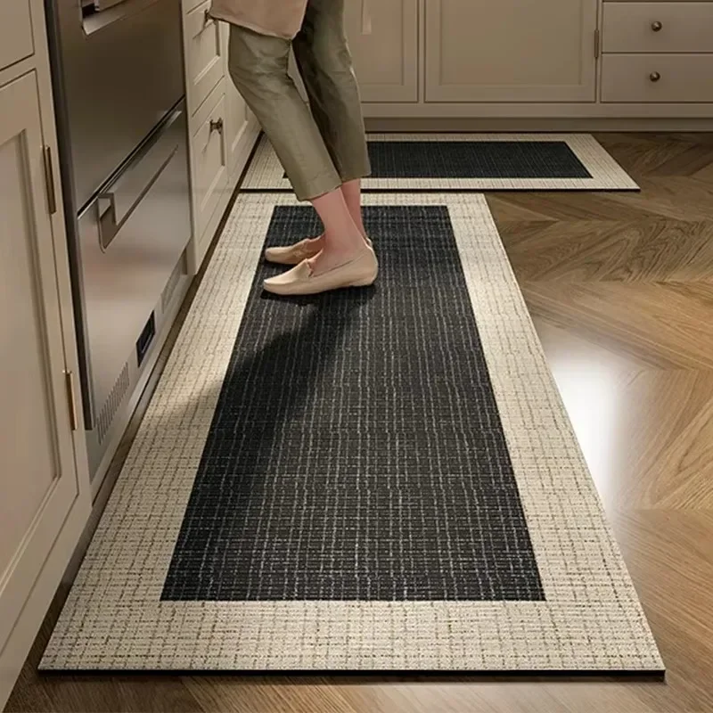 

Kitchen Floor Mat Pvc Waterproof Leather Carpet Black Carpets Long Foot Mats Non-slip Oil-proof Modern Home Decoration Rug