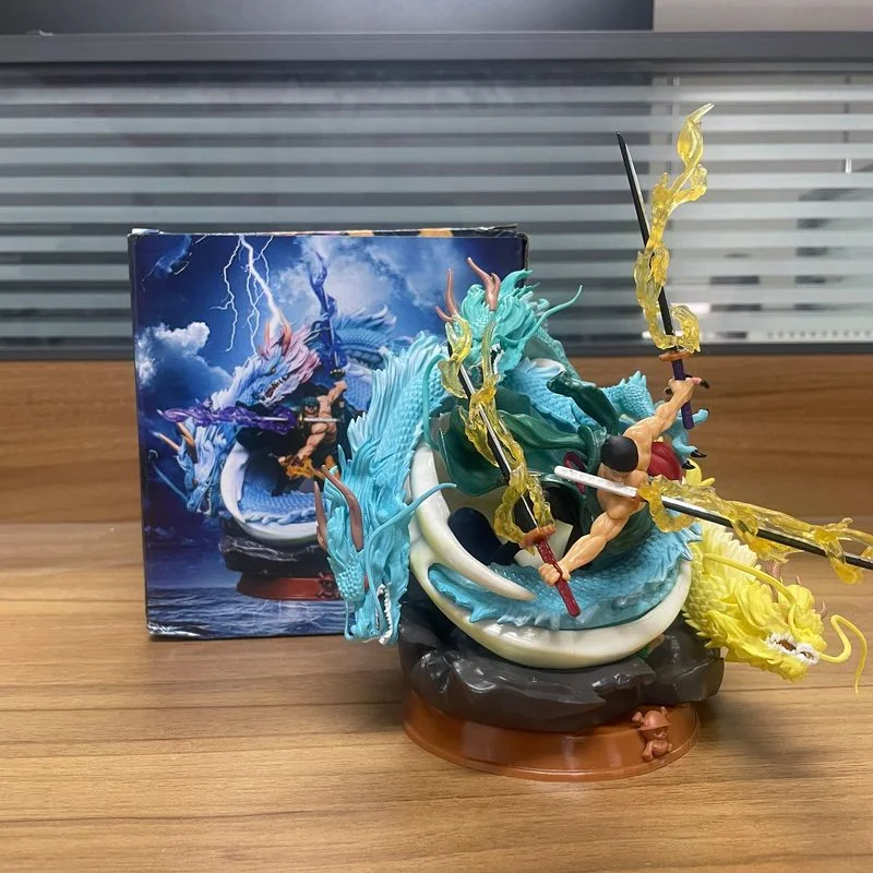 21cm One Piece GK Three Dragons Roronoa Zoro SantōRyū Figures Model Statue Double Headed Desktop Decorative Toy Gift Collectible