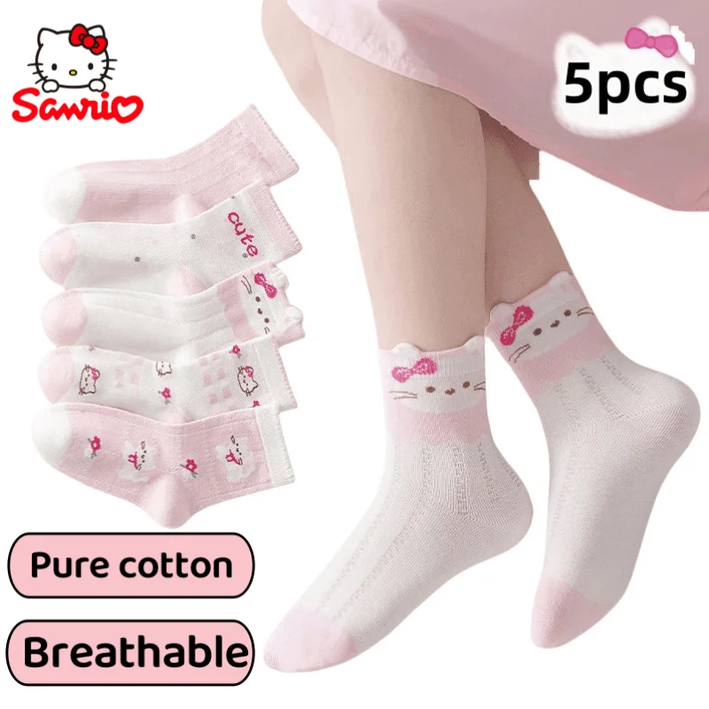 

Новые милые детские хлопковые носки с героями мультфильмов «Hello Kitty», креативные сетчатые дышащие тонкие носки в стиле каваи для девочек, оптовая продажа