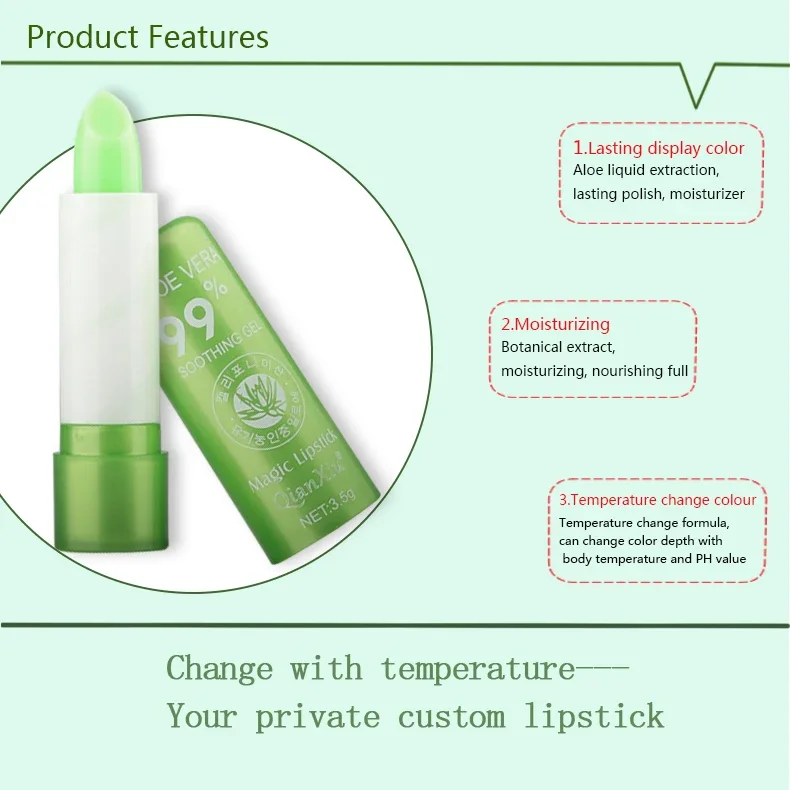 New Natural ALOE VERA Temperature Change Color Jelly Lipstick Long Lasting Moistourizing Lip Makeup Lip Balm Lip Gloss