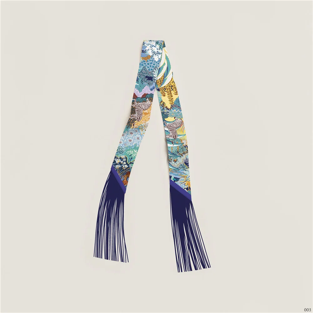 Luxuriöser Seidenschal mit Quasten für Damen, Dekorativer Langer Taschenschmuck, Haarband, Trendiger Kleiner Schal, Halstuch 130x5CM