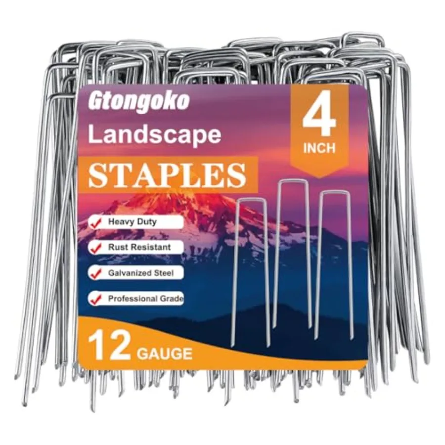 

Pack Landscape Staples Galvanized Garden Stakes, 12 Gauge Heavy Duty Sod Staples for Weed Barrier Fabric, Plant Covers, Nettg,