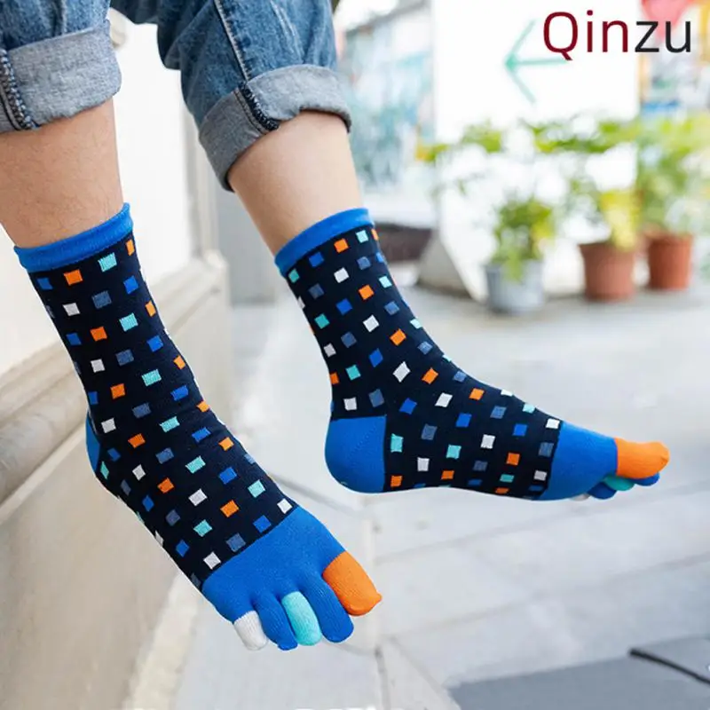 1pair Winter Men Five Fingers Socks Warm Non Slip Cotton Medium Tube Socks Grip Fitness Breathable Yoga Floor Socks