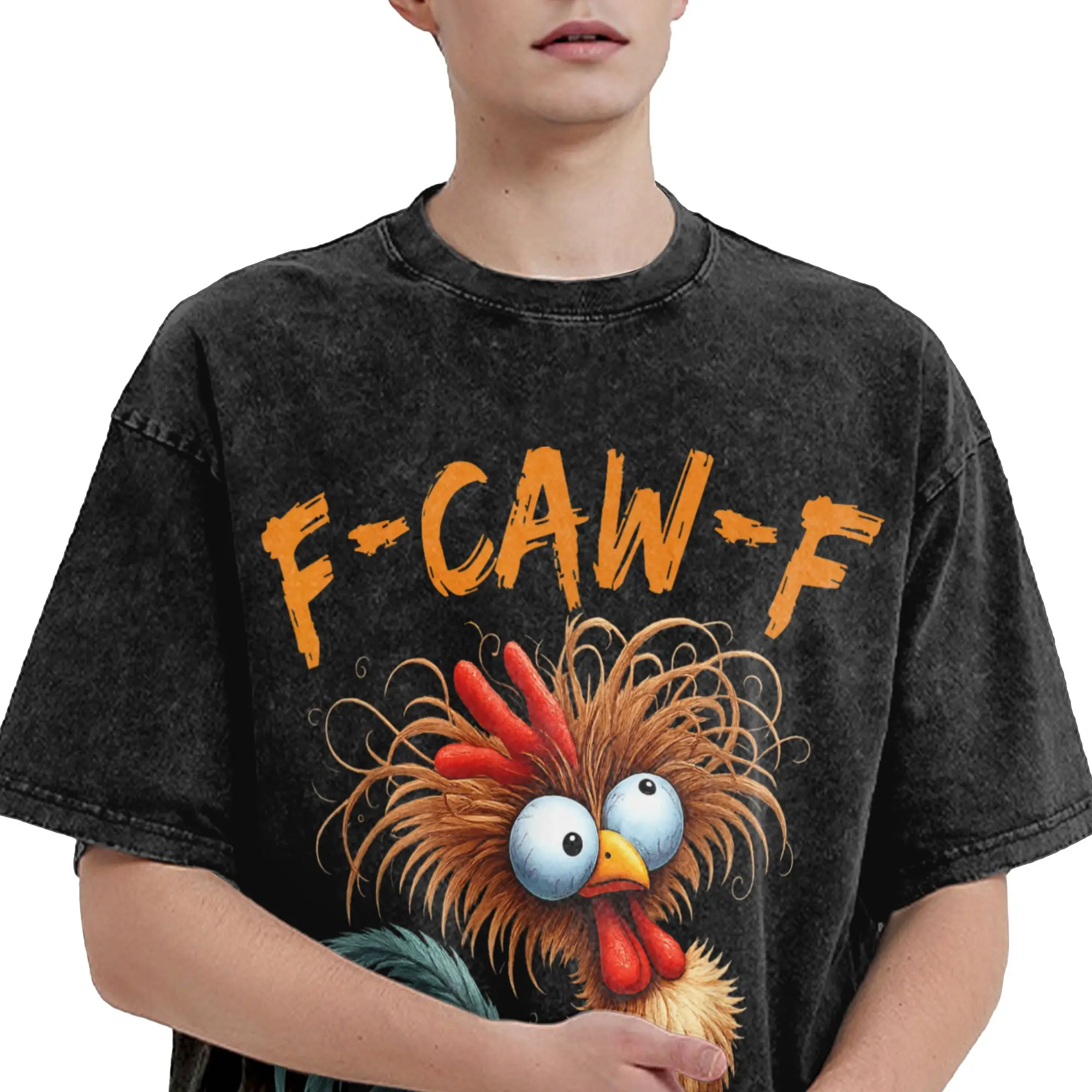 مضحك F Caw F الدجاج الديك ميمي F-Caw-F قائلا Pun الفكاهة الرجال تي شيرت غسلها تي شيرت قصيرة الأكمام Crewneck تي شيرت الملابس