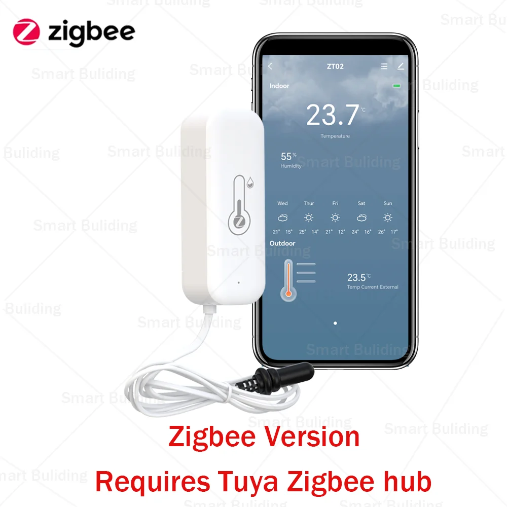 Tuya Zigbee WiFi Temperatur- und Feuchtigkeitssensor mit externer Sonde, hohe Genauigkeit, SmartLife-Fernüberwachung für Pflanzen, Aquarien, Pools