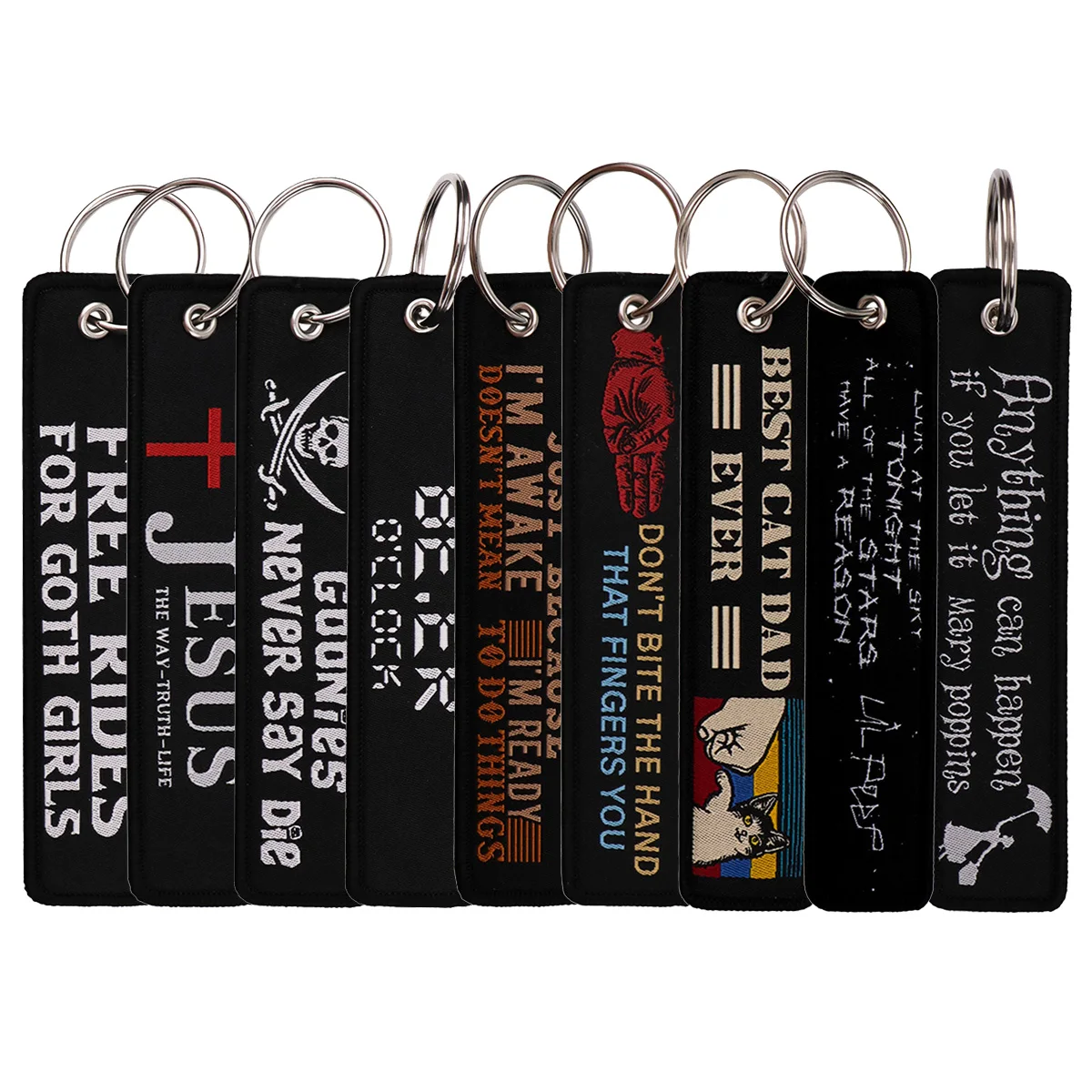 

Black Embroidery Keychain Motivational Phrase Key Tag For Motorcycles Cars Backpack Fashion Keyring Accessories Gift for Friend