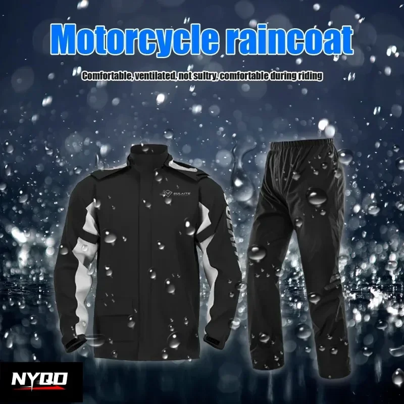 Reflective Motorcycle Raincoat Suit Lightweight Foldable Waterproof Rain Jacket + Pants with Shoe Covers Suit New Black 레인코트