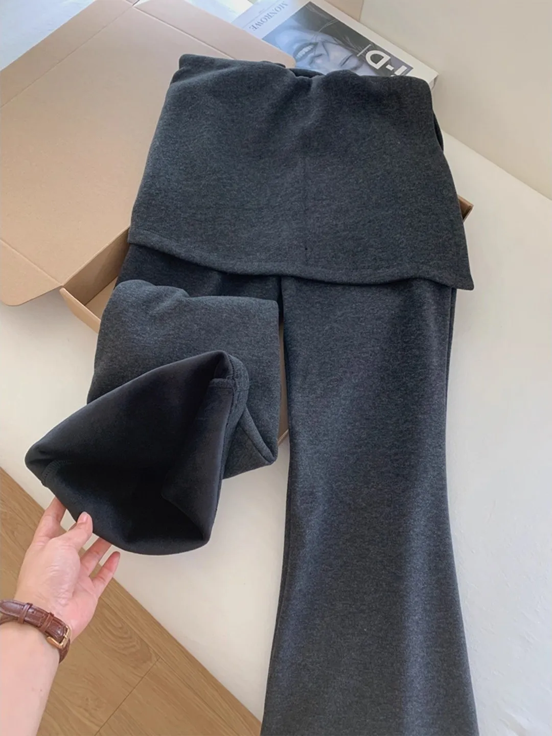 Pantalones Casuales de Pierna Recta con Forro Interior, Pantalones Largos Holgados para Mujer, Pantalones de Pierna Ancha con Falda, Cómodos y Elegantes