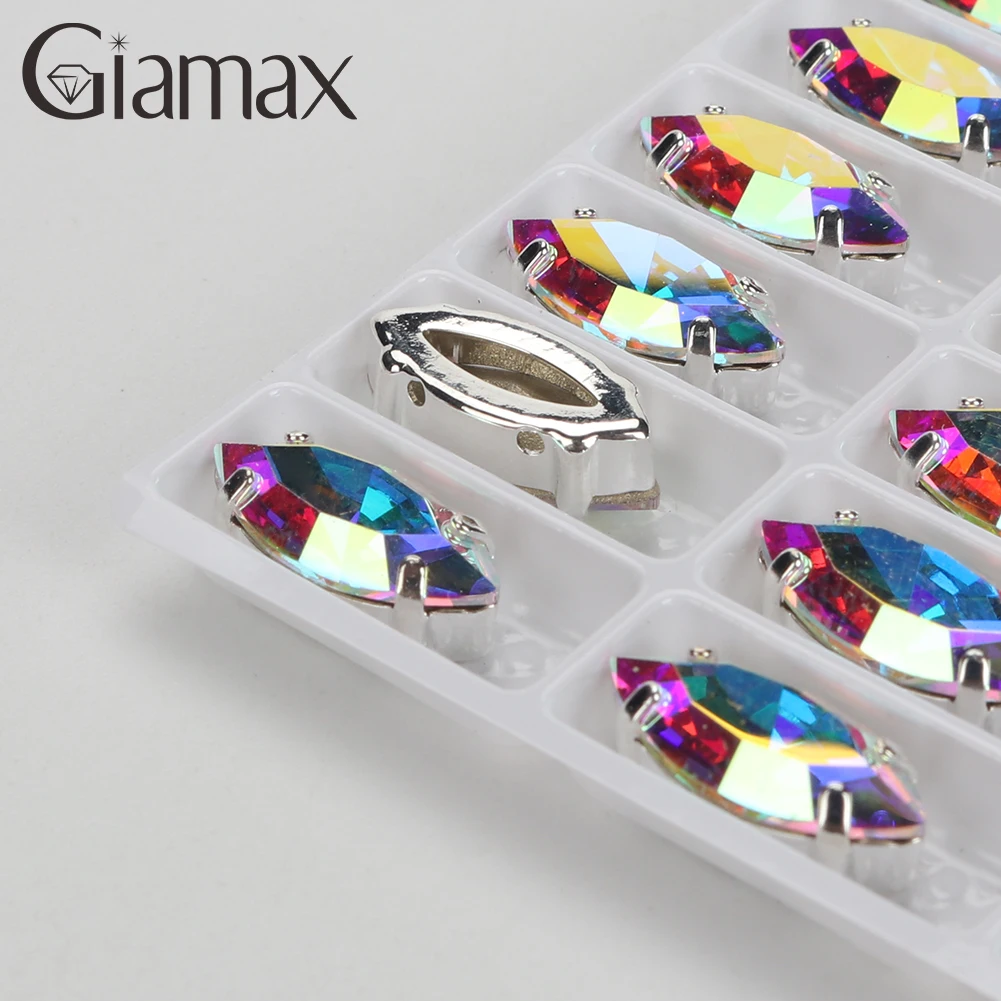 Giamax Navette Horse Eye Glass Crystal Sewing Stone Sew on Rhinestones Gold Silver Claw Rhinestones For Garment Clothes Bags - Image 4