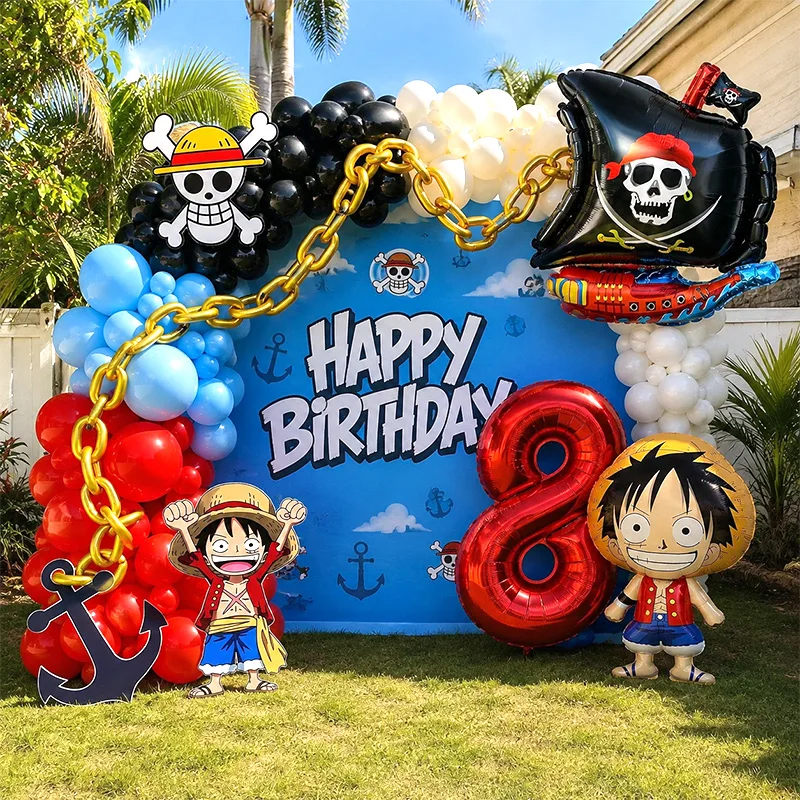 Kit d'arche de guirlande de ballons de fête One Piece, ensemble de bouquet de ballons DIY pour la décoration de fond d'anniversaire d'enfants