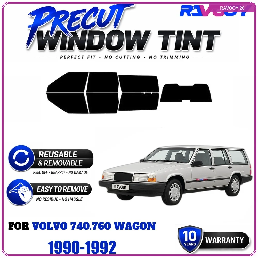 RAVOOY Precut Window Tint, Reusable Removable EPU Film, Custom Fit for Volvo 740.760 Wagon 1990-1992, UV Heat Protection