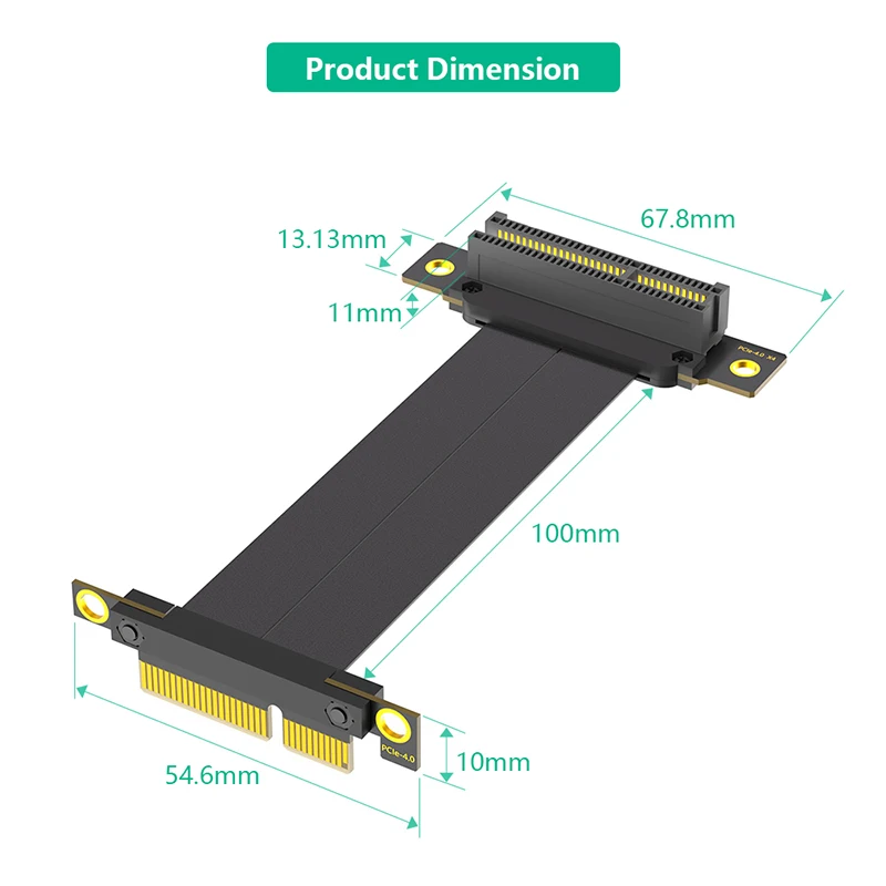 10 سنتيمتر PCI-E4.0 X4 كابل الناهض المزدوج 90 درجة PCIe Gen4 4X إلى 4X تمديد كابل PCI Express الناهض بطاقة الشريط موسع 8Gb للكمبيوتر